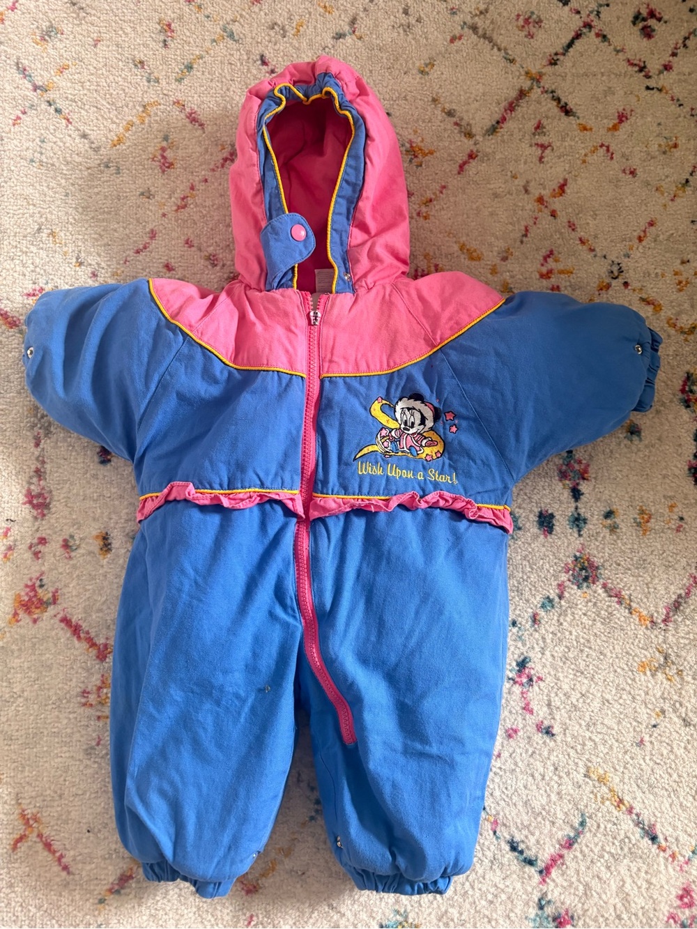 Vintage 90s Baby Snowsuit 6-9M Pink Blue Winter Bunting Suit AS-IS Broken Zipper